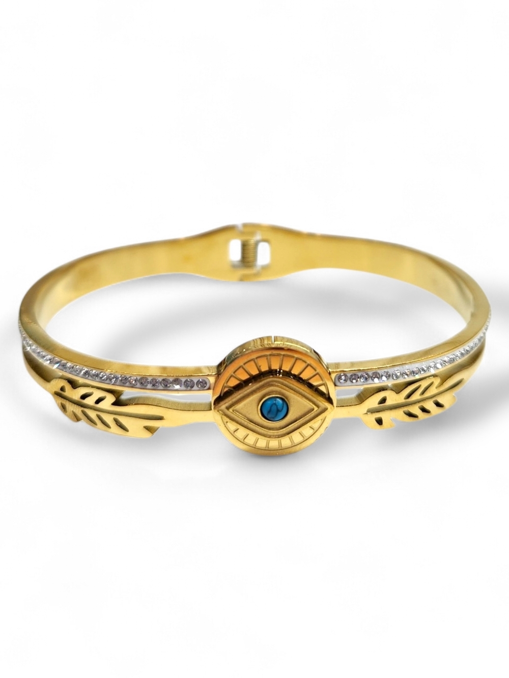 Gold Stainless Steel Eye Crystal Bangle Bracelet